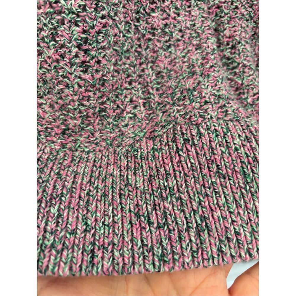 J. Jill Mixed Color Textured Cotton Knit V-Neck Cardigan Pink, Green Size L - Picture 10 of 12